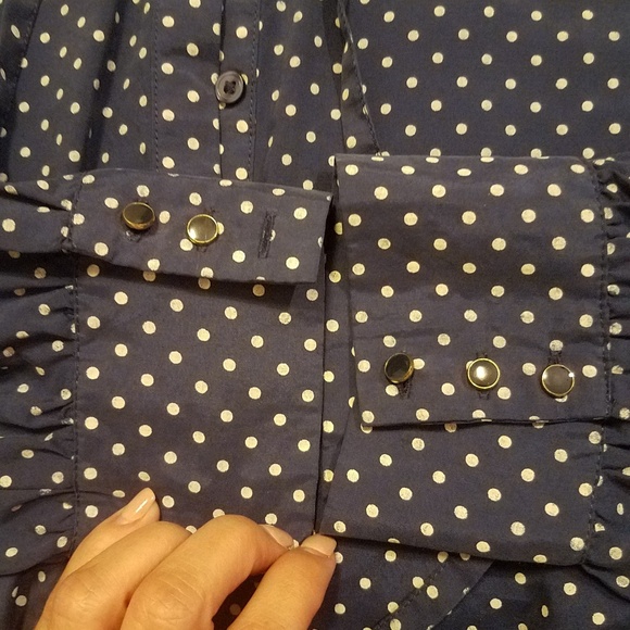 Navy, white polka dot long sleeve pull over blouse - Picture 6 of 7